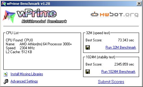 wPrime tulemus minu koduarvutis