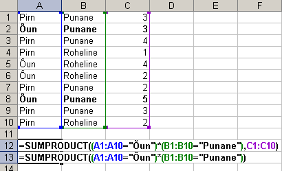 Excel: SUMPRODUCT